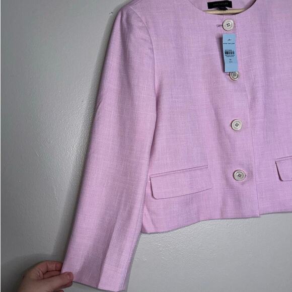 Ann Taylor NWT Crew Neck Jacket/Blazer Cross Weave Fragrant Lilac Size 14 Petite - Picture 3 of 8